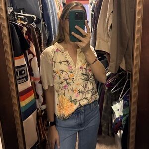 Floral Embroidery Like Detail Size Small  Beige Women's Top